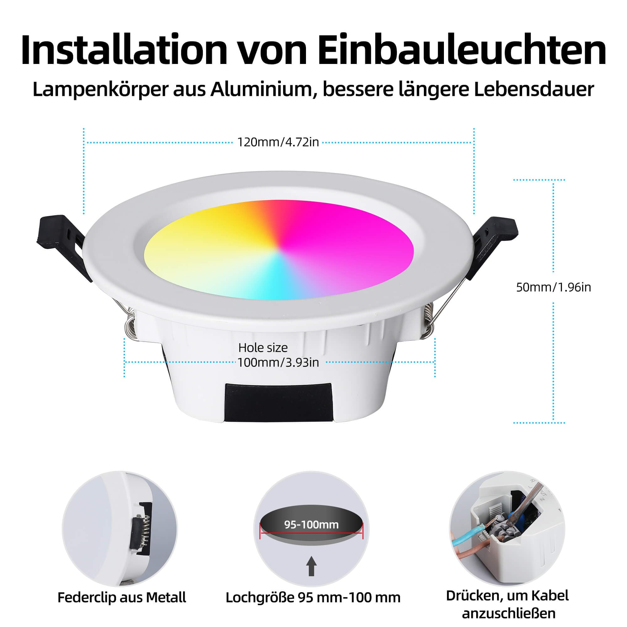 ZigBee Smart RGBWW LED Einbaustrahler Kompatibel mit Hub Bridge Echo Plus,APP/Alexa Sprachsteuerung Dimmbar(3000K-6000K) RGBCCT ZIGBEE LED Downlight Nachrüsten für Decken-Ambientebeleuchtung（4 Pack）