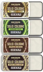 Viking Revolution Pacote com 4 Colônias masculinas – Perfume sólido de 14,2 g com baunilha temperada, tabaco doce, Oud majestoso, bergamota – Bálsamo de cera de viagem Colônia