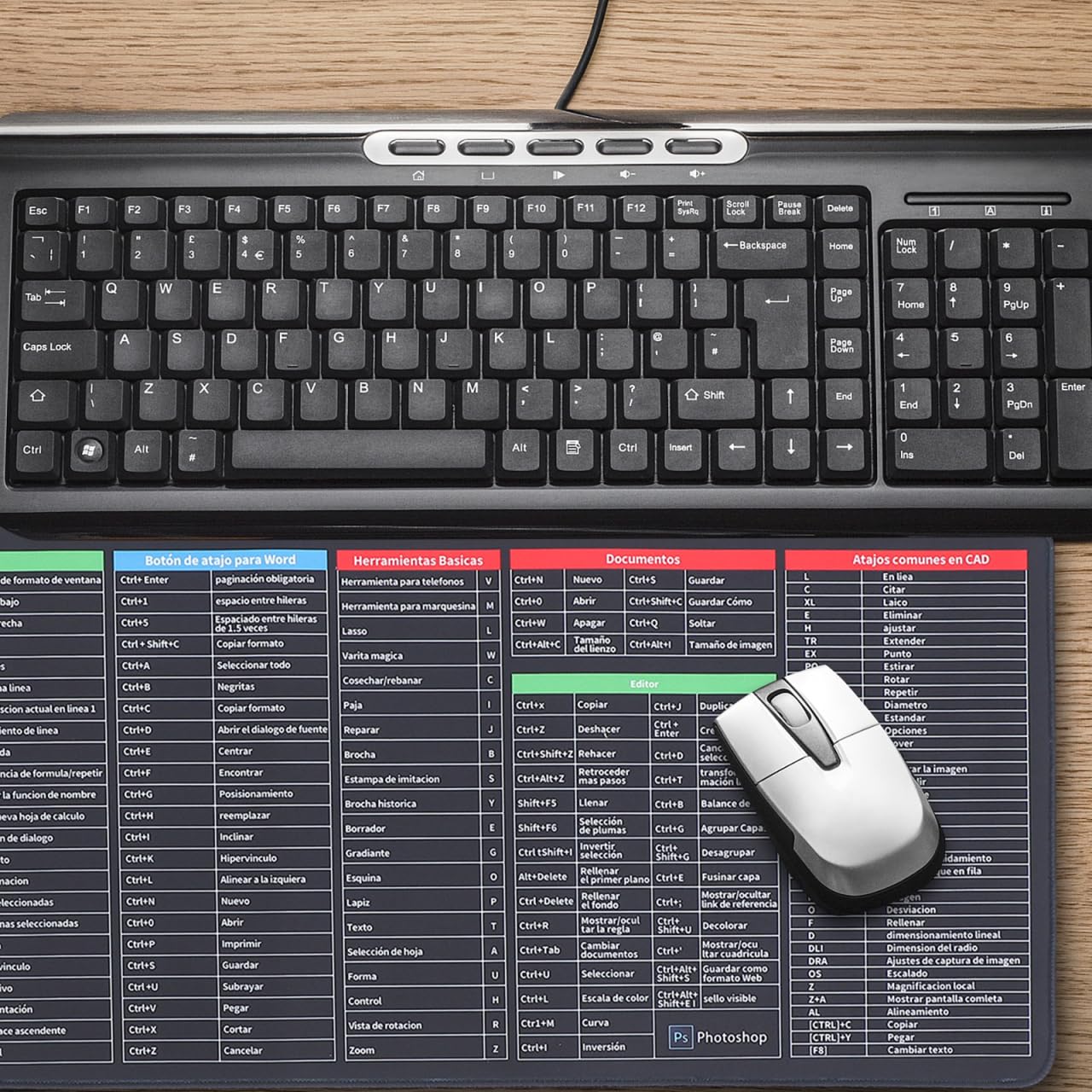 Garneck Alfombrilla De Ratón con Atajos De Excel En Español - Teclado Antideslizante para Oficina - Diseño Supergrande y Funcional Optimizar Tu Trabajo y Decorar Tu