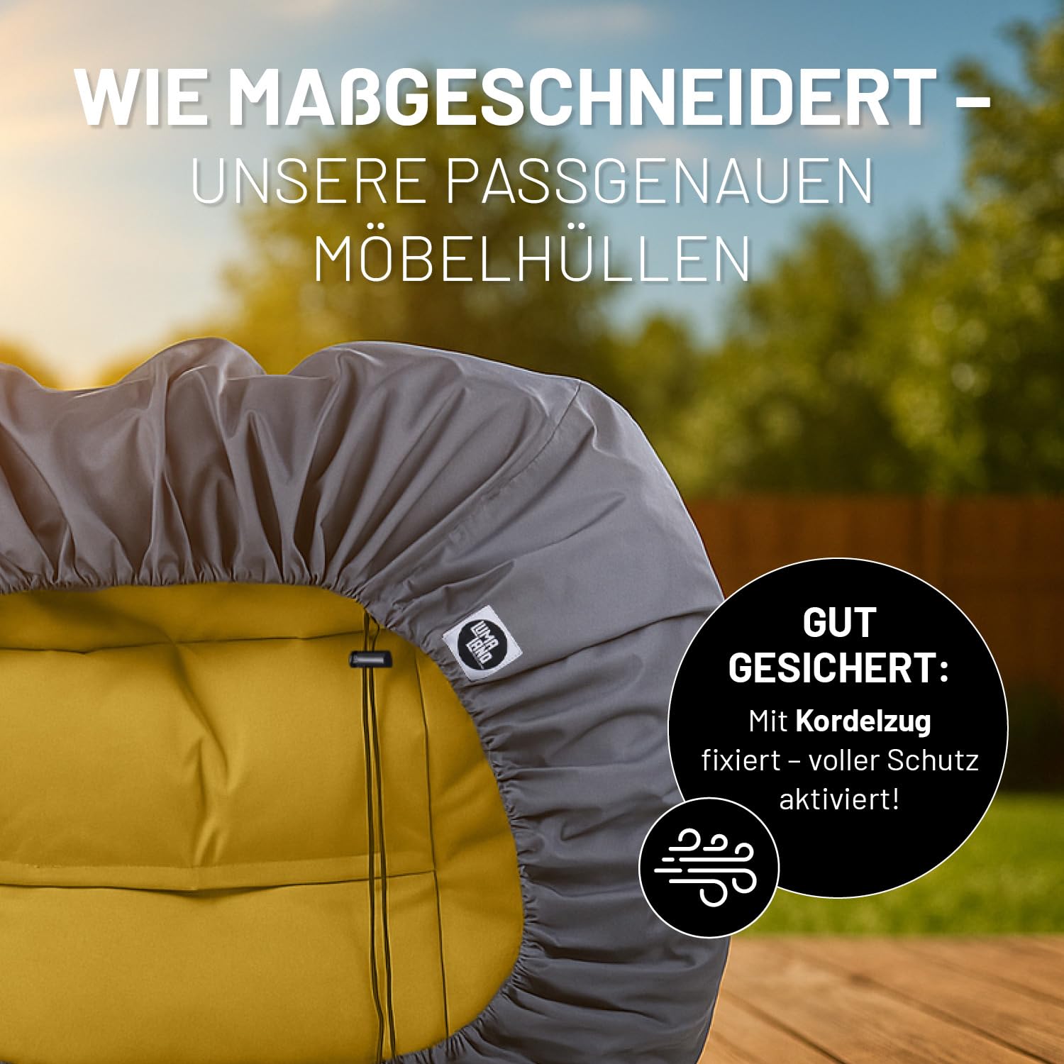 Lumaland Wetterschutzhaube - Abdeckung für den Modularen Sessel | Abdeckplane Sitzsack wetterfest | Schutzhülle Bean Bag wasserdicht | Regenschutz & Sonnenschutz für Sessel | Abdeckhaube Sofa & Pouf