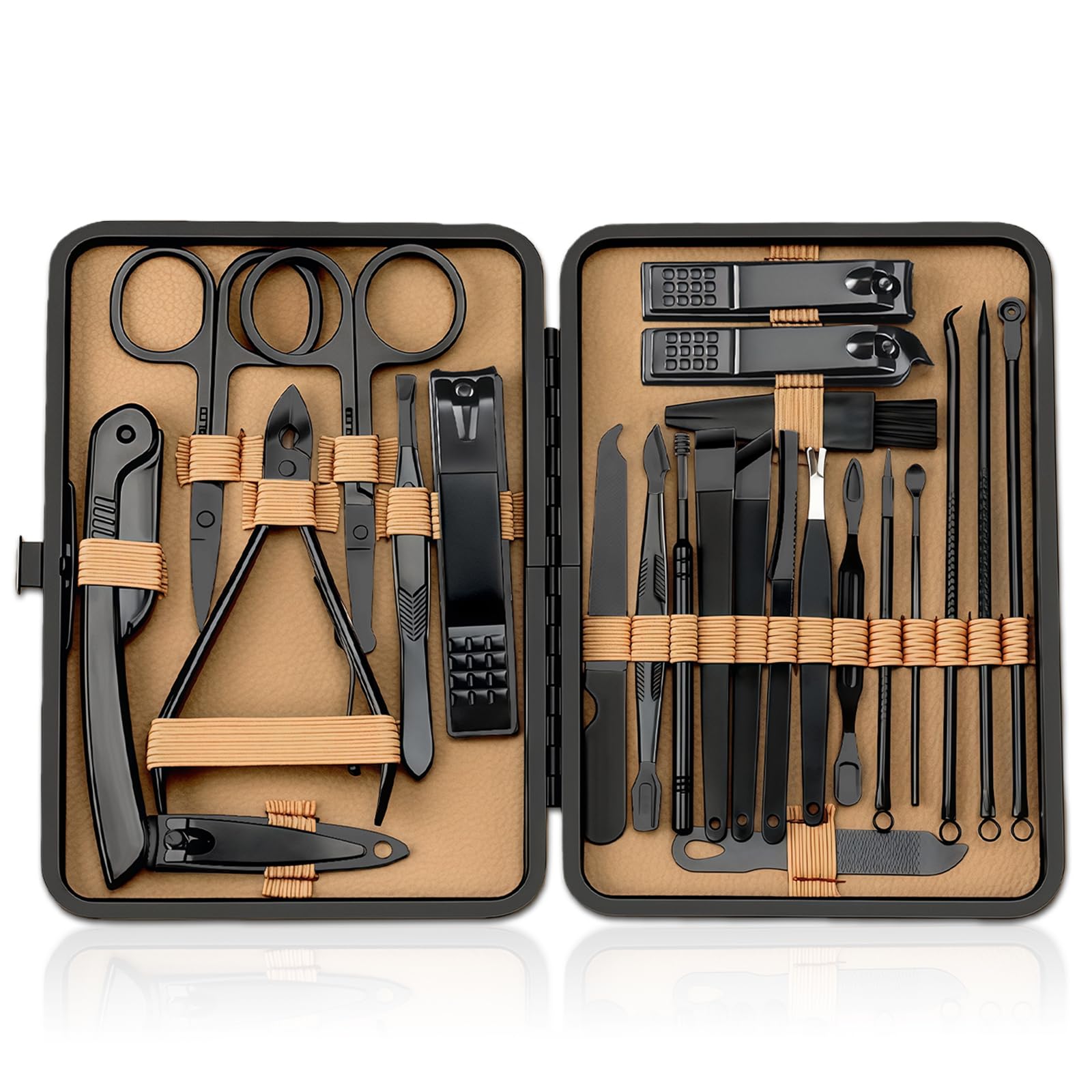 Flintronic Maniküre-Set 24 Teile, Nagelknipser Set Pediküre Edelstahl Werkzeuge, Professionelle Beauty Nagelpflege Kit mit Ledertasche, Zuhause, Reisen, Schwarz