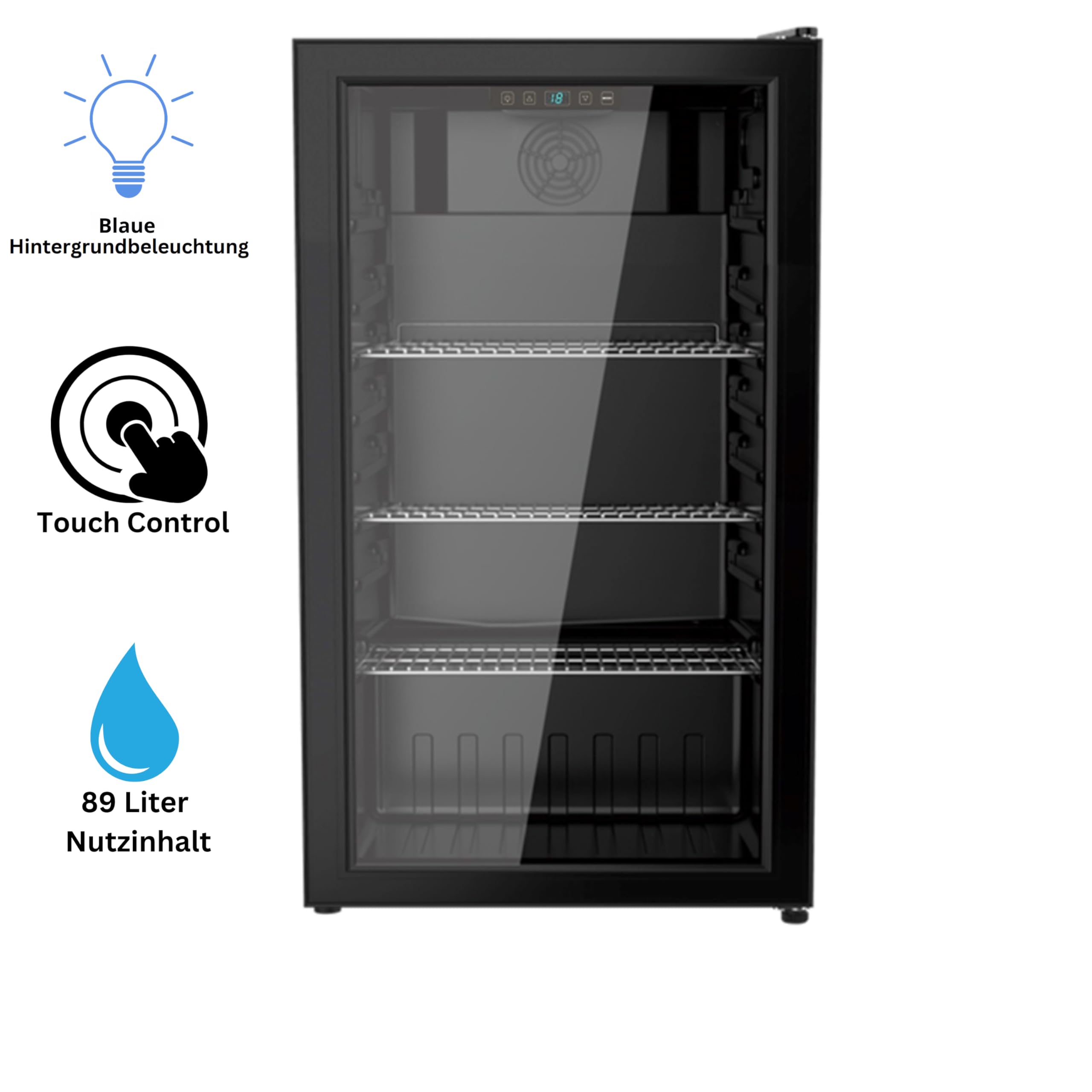 YUNA Cool-View GKS90B Glastürkühlschrank | 89 L | schwarz