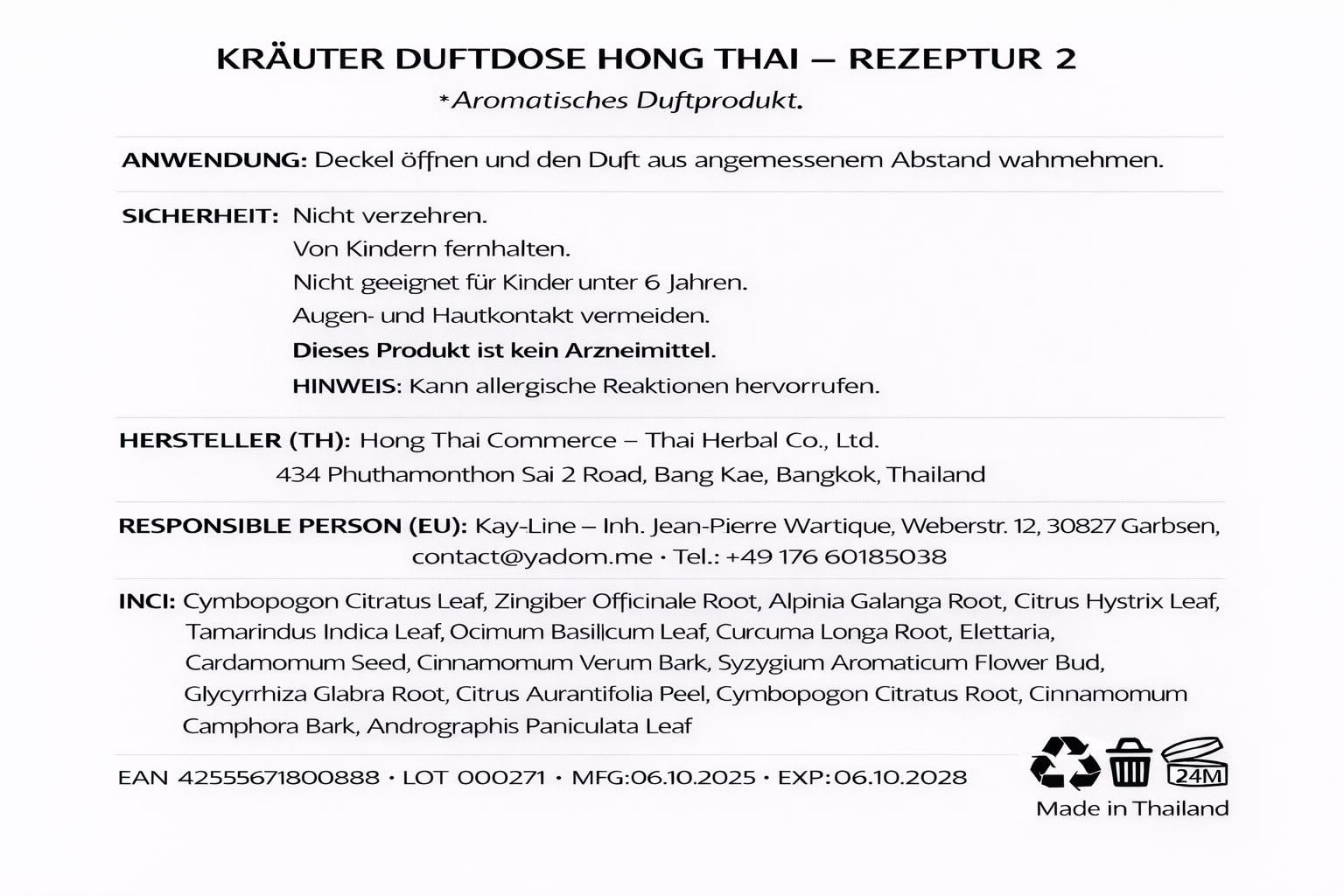 Hong Thai Puszka zapachowa – naturalne odświeżenie tajskimi ziołami i olejkami (2 puszki)