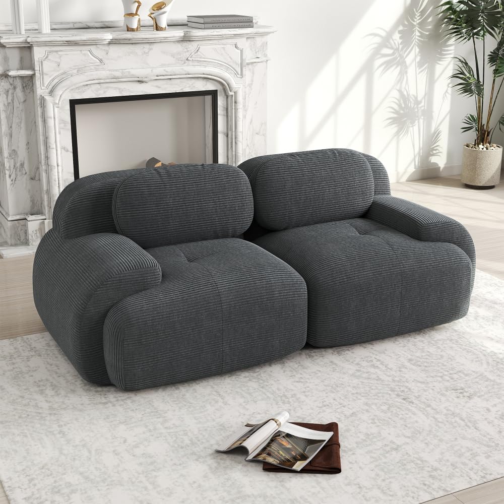 Sapgaks Sofá esquinero convertible, sofá de 2 a 4 plazas, sofá modular comprimible, se puede combinar libremente con reposabrazos y reposapiés, pana (gris 2 posiciones)