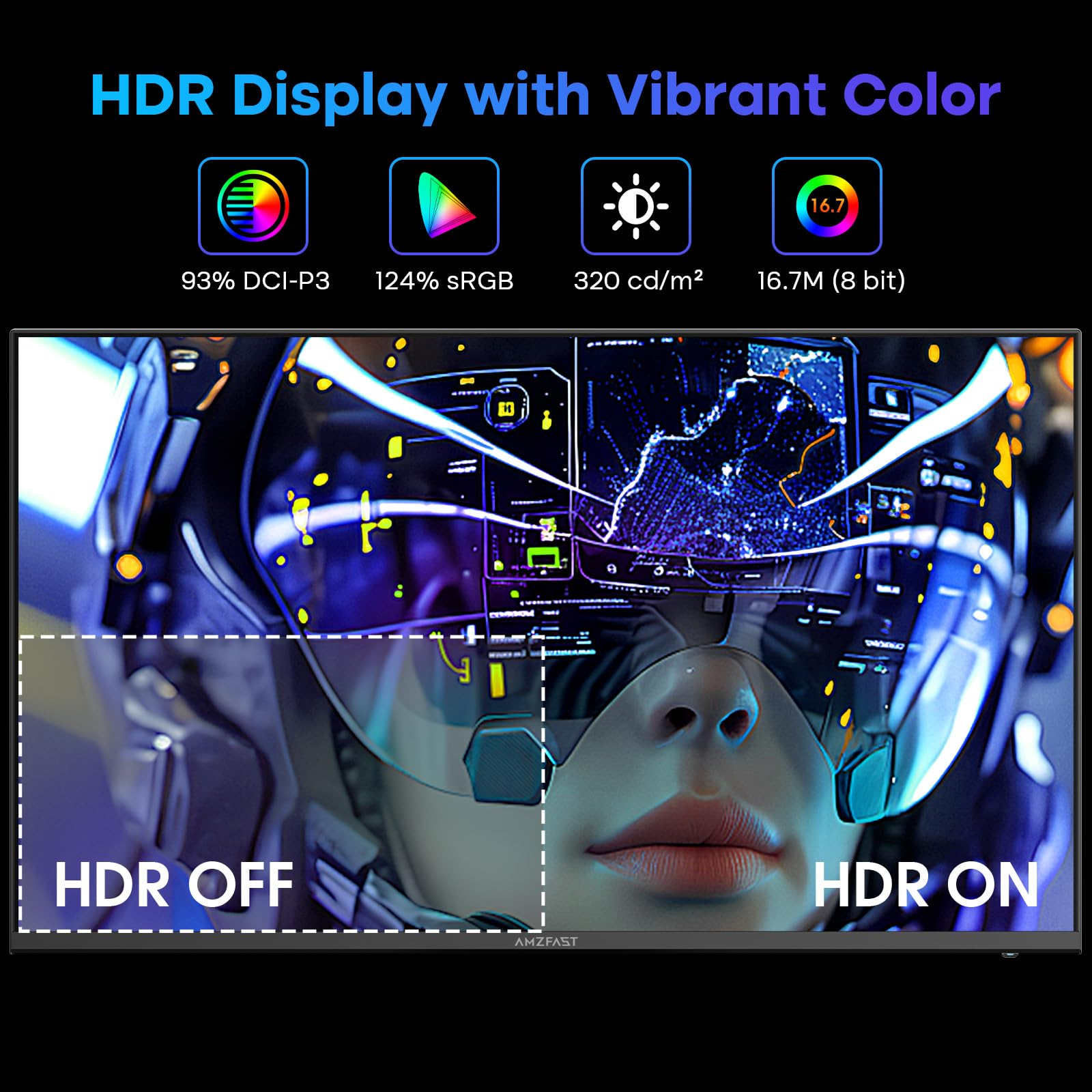Amzfast 25 Inch Gaming Monitor,1920x1080 Full HD, 200Hz, Fast IPS Panel, Built-in Speaker, 1ms MPRT, Adaptive-Sync, DCI-P3 95%,sRGB 124%, Slim Base, VESA 75x75mm, HDMI 2.0&DP 1.4, AMZG25X1 — view 6
