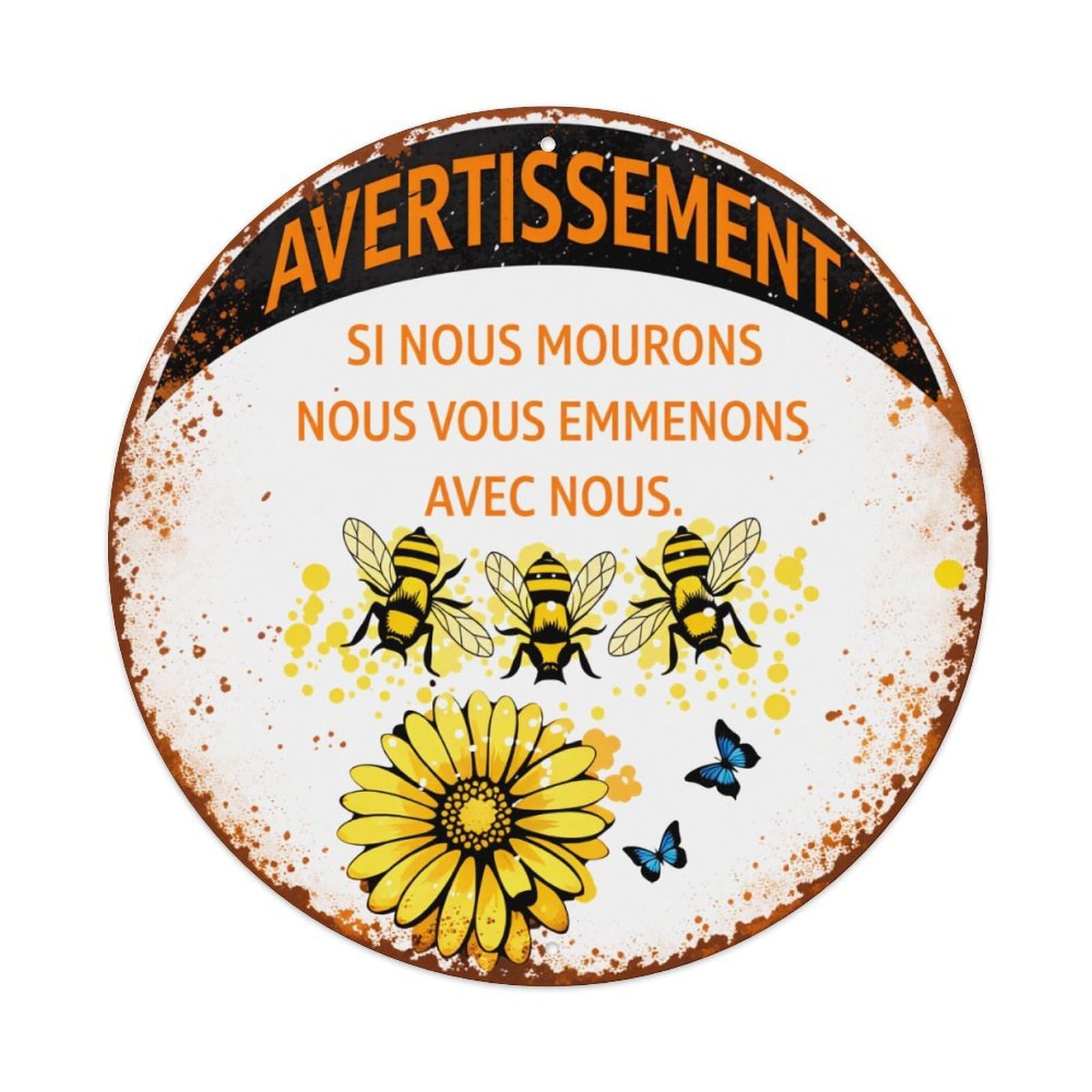 Bee Flower Warning Sign Art Round Tin Sign Vintage Style Metal Sign Home Bar Garden Wall Plaque Decor Metal Poster 8x8 Inch