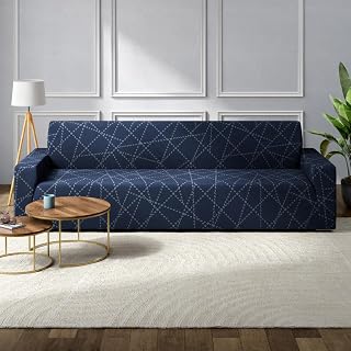 Wakefit Printed 3 Seater Sofa Cover | Elastic Stretchable Sofa Slip Cover | Triple Seater Sofa Protector | Bekam,Blue
