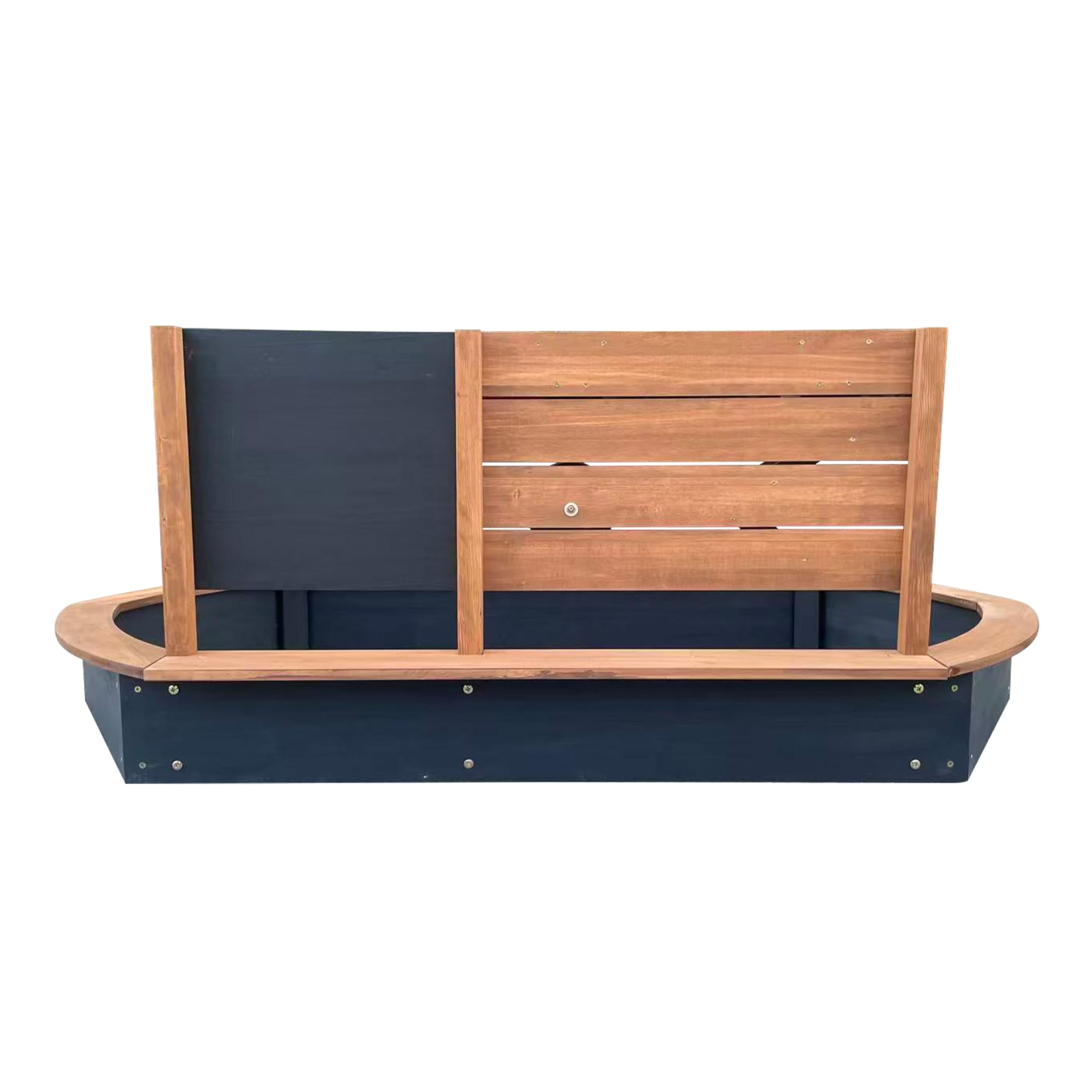 AXI Joey Sabbiera ovale in legno - Marrone/Antracite | Sabbiera con parete giochi e lavagna | Con telo di fondo e copertura protettiva | 158 x 91 x 57 cm