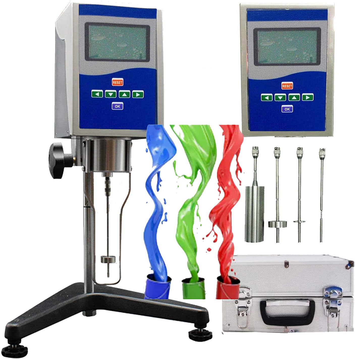 Viscometer Rotary Viscometer Rotational Viscosity Meter Lab Viscometer Measurement with RS232 Temperature Interface Range 1~100000mPa.s Accuracy ±1% #1#2#3#4 Rotors for Oil Paint Test