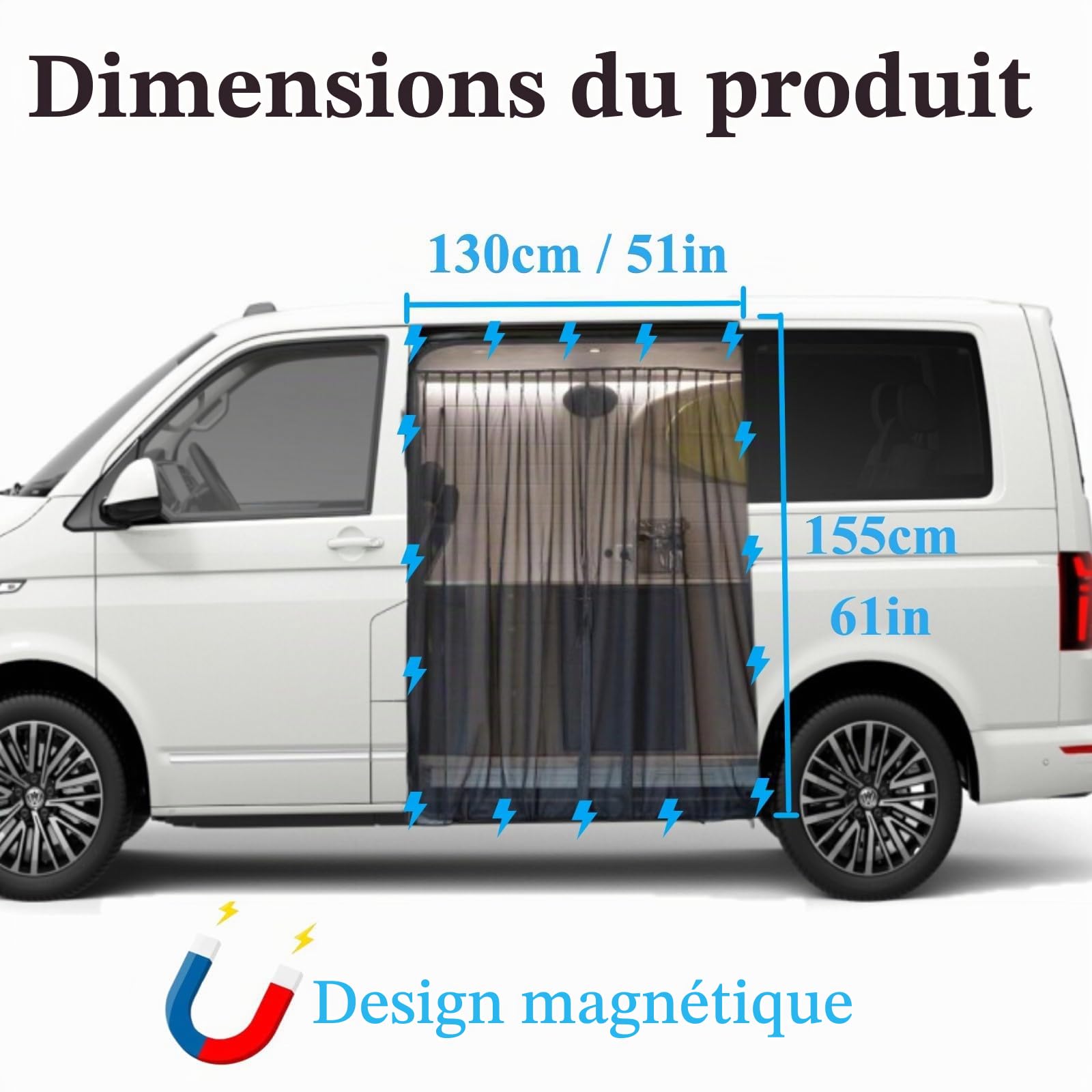 Moustiquaires pour Portes Latérales pour VW T6, Magnétique Résistant Aux UV Moustiquaire pour Porte Camionnette Voiture Anti-Moustique avec Sac De Rangement