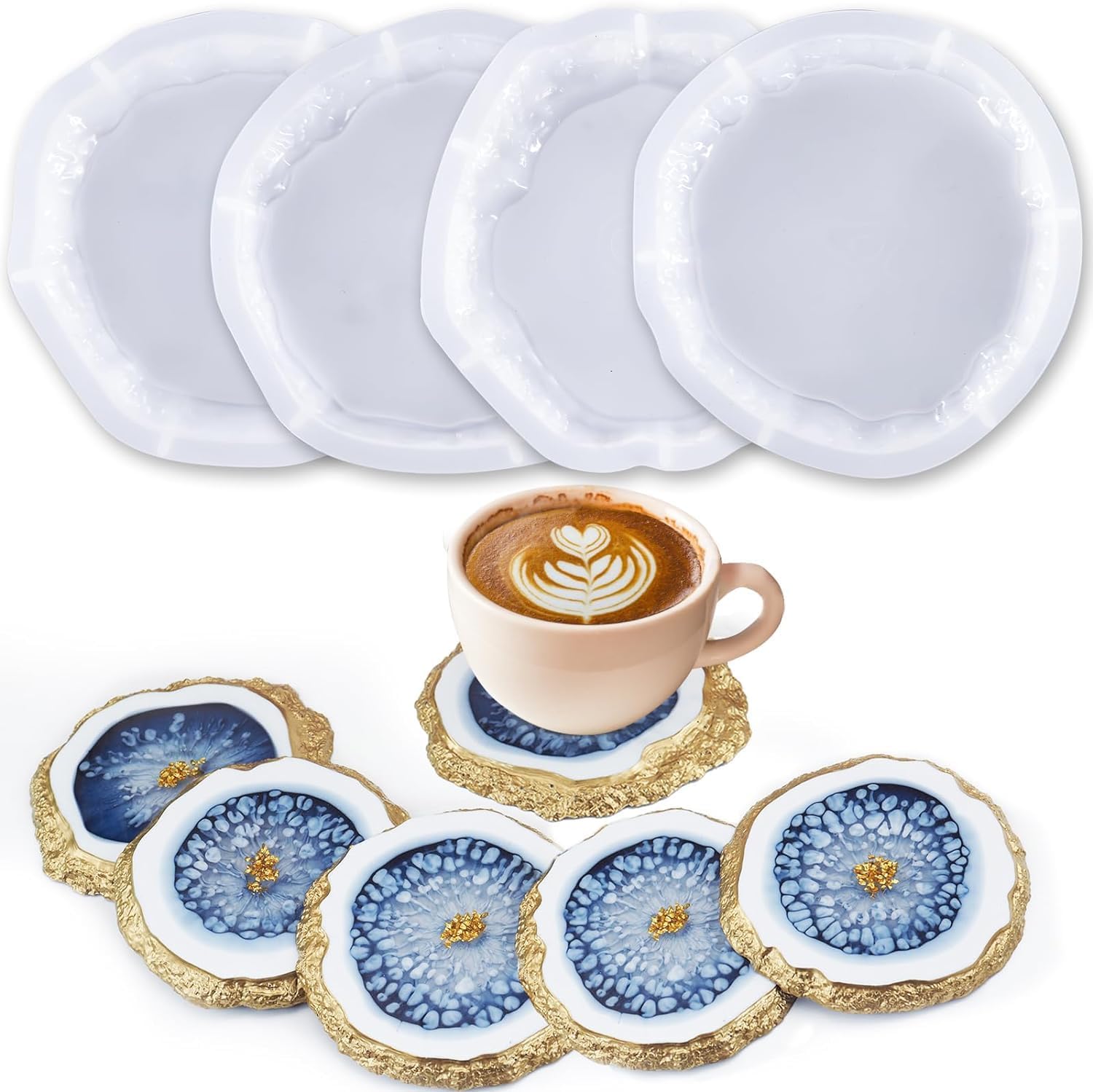 Azonee 4 pcs Resin Coaster Molds Silicone Coaster Molds for Epoxy Resin Irregular Edge Coaster Molds for Resin Casting DIY Custom Coasters Resin Crafts Home Decoration