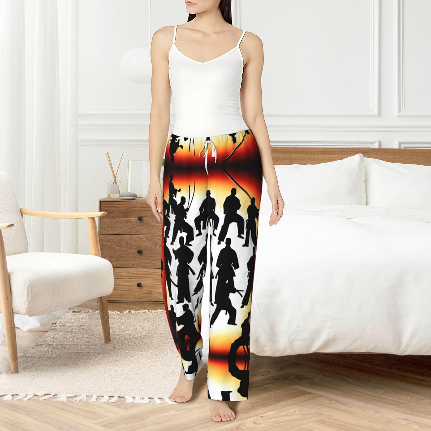 Silhouettes Of Martial Print Cozy Women'S Flannel Pajama Pants,Perfect For Christmas And Everyday Comfort