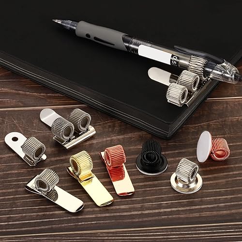 Miniatura 6 de PATIKIL Clips para portalápices, 3 piezas de metal horizontal portátil de un solo resorte organizador de lápices para oficina, negocios, cuaderno de
