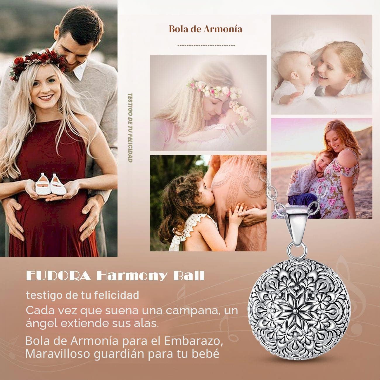 Llamador de Angeles Embarazada Vintage Bisuteria Collares de Mujer, Colgantes Primer Embarazo Mamá Regalos Originales para Madre, 76,2cm + 114,3cm
