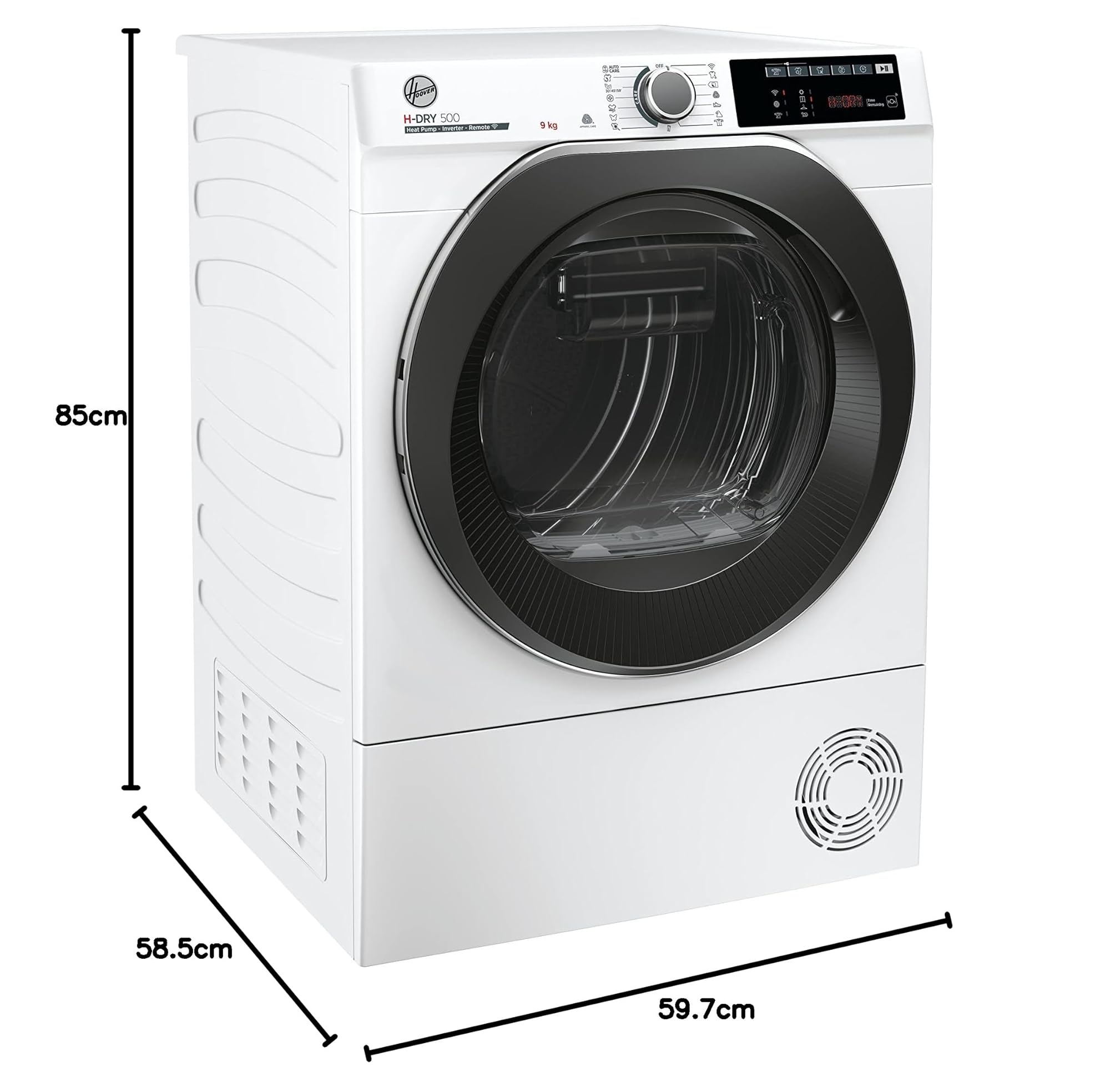 Hoover H-DRY 500 Asciugatrice 9 Kg a Pompa di Calore Inverter, Wi-Fi + Bluetooth, Active Dry, Motore Eco-Power, 15+1 Programmi, Classe C, 85x59,6x60,4 cm (AxLxP), Bianco, NDE H9A3TCBEXS-S
