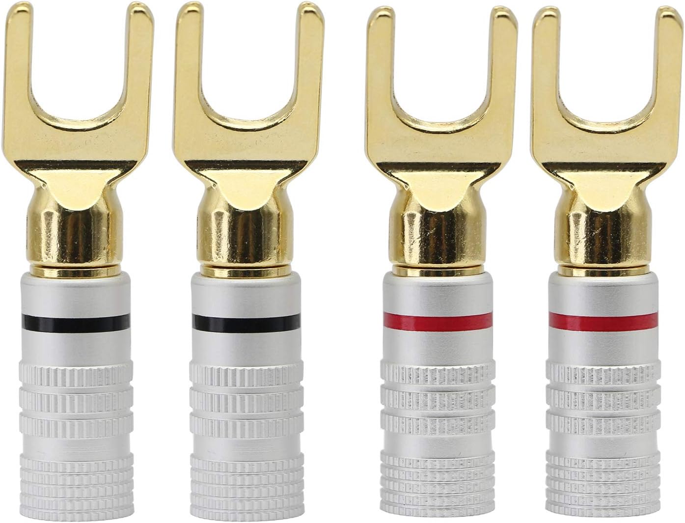XMSJSIY Y Spade Plug,Speaker Spade Connector, Fork Spade Plug 45 Degree for Speaker Wire, Plug Audio Jack Connector Pure Copper for Speaker Wire,Screw Locking Speaker Wire Connector -4pcs