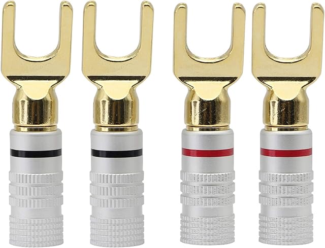 Y Spade Plug,Speaker Spade Connector,Fork Spade Plug 45 Degree for Speaker Wire,Plug Audio Jack Connector Pure Copper for Speaker Wire,Screw Locking Speaker Wire Connector -4pcs(Y Shade)