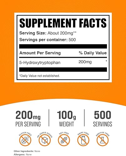 Miniatura 2 de BulkSupplements. com 5-HTP Polvo - 5-hidroxitriptófano, suplemento 5 HTP - 5-HTP 200mg, suplemento de apoyo del estado de ánimo - Sin gluten, 200 mg