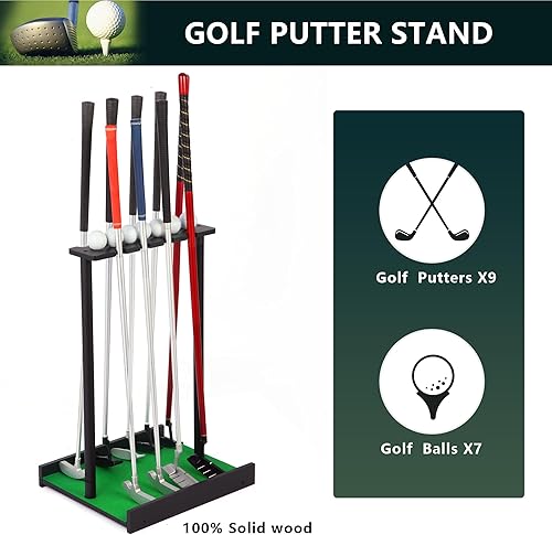 Miniatura 4 de Soporte para palo de golf para 9 palos y 7 bolas, estante de palos de golf de madera maciza, organizador de palos de golf, soporte para palos de
