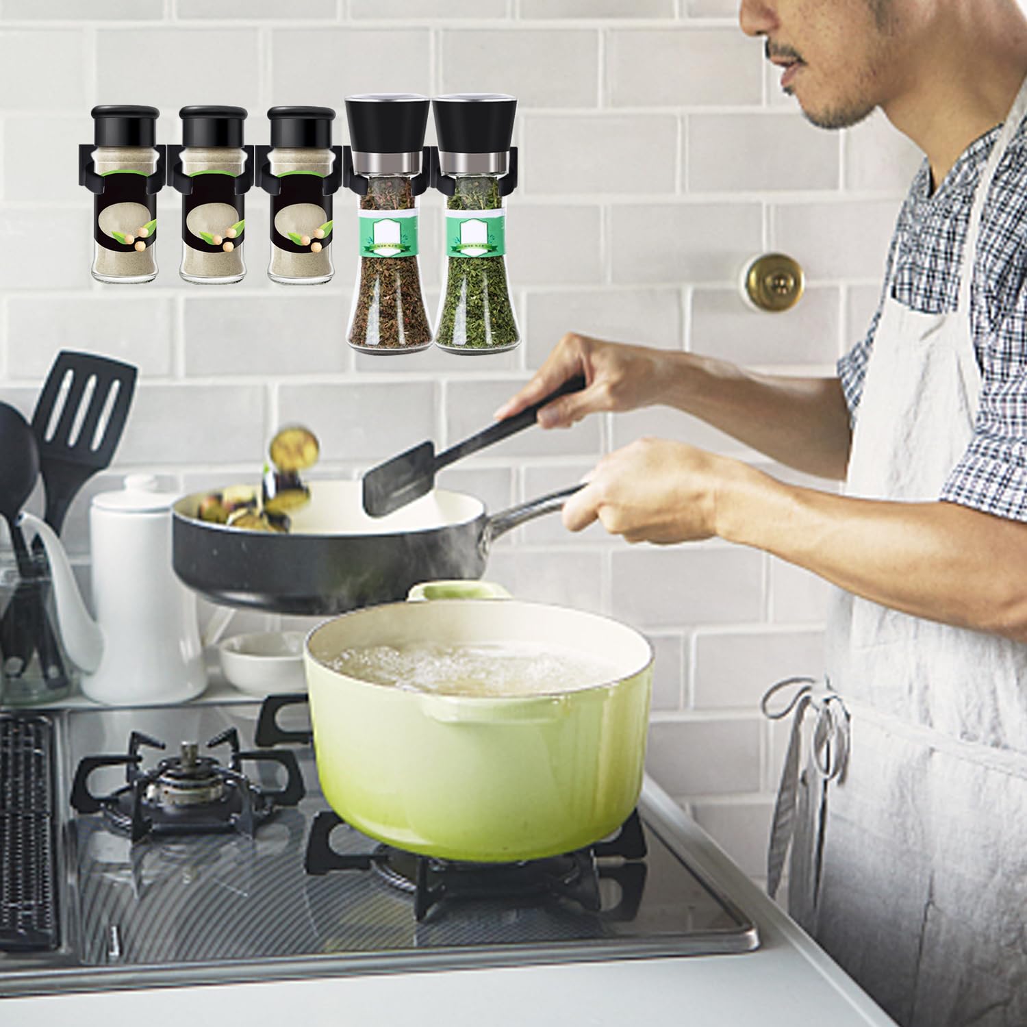 Portaspezie Da Parete Autoadesivo - 4 Pezzi, Nero, Salvaspazio Per Cucina - Foto 12