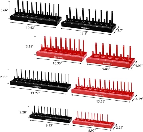 Miniatura 7 de EMENTOL Juego de 8 bandejas organizadoras métricas y SAE, color negro y rojo, 14 pulgadas, 38 pulgadas, 12 pulgadas, almacena 176 enchufes poco