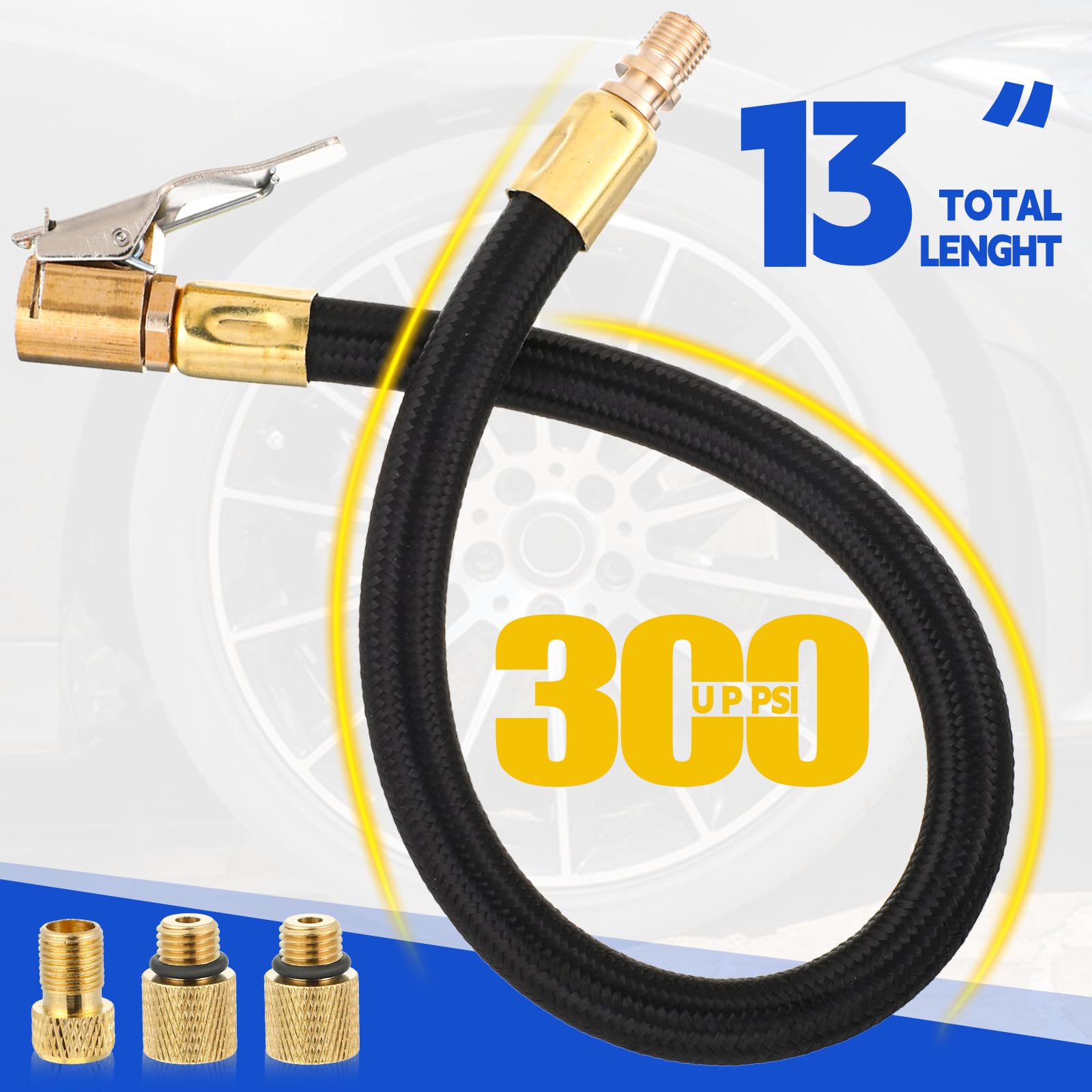 Adapter węża do pompowania opon, 35cm Inflator Pompka Wąż Adapter węża powietrznego Przedłużacz wentylu do wentylu samochodowego Pompka, Rower, Motocykl, Opony samochodowe, Pompka
