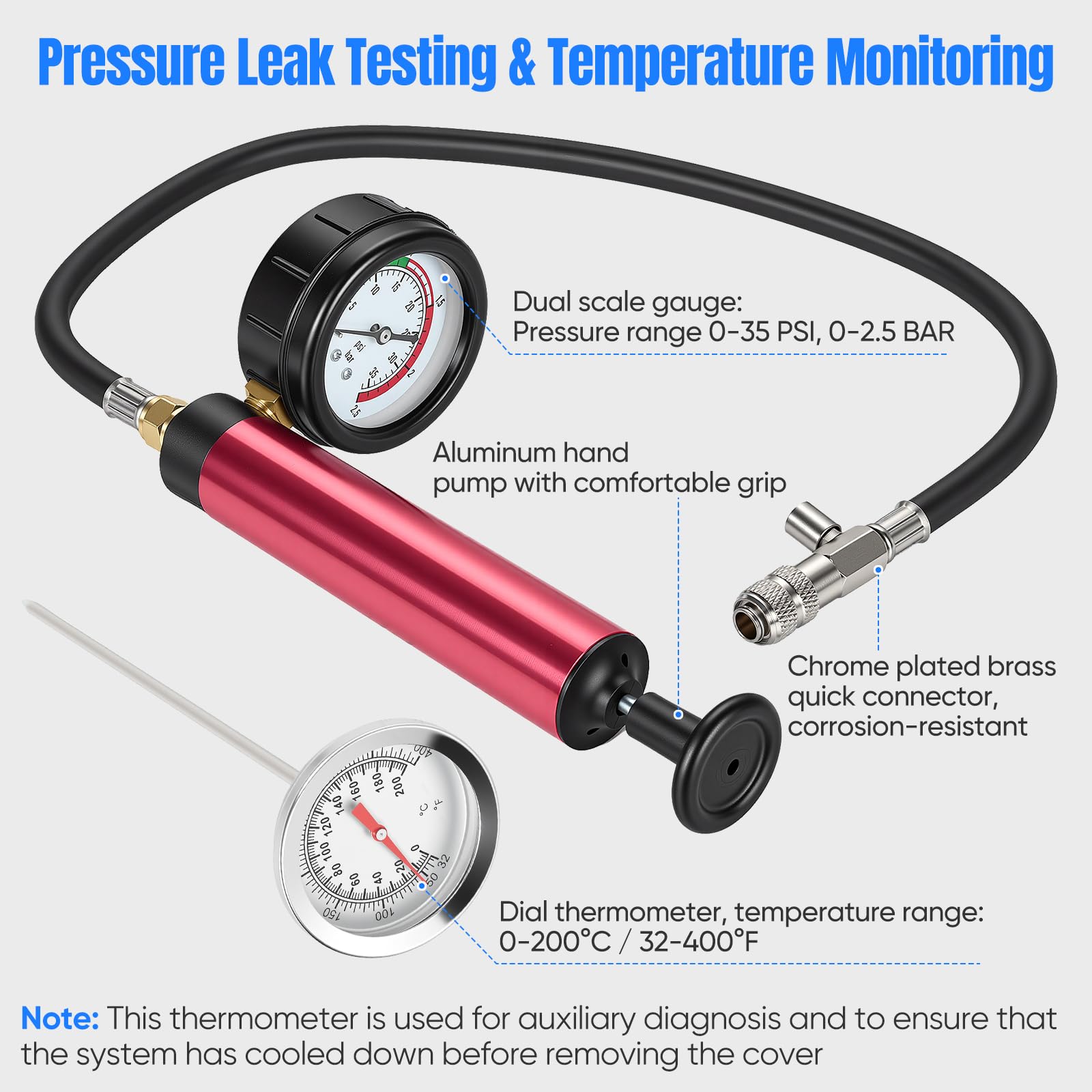 Tester Per Sistema Raffreddamento, 15 PCS Attrezzi Auto Tester 4 Adattatori Metallici 8 Tappi Prova Pompa Liquido Raffreddamento Rilevatore Perdite Serbatoio Dell'acqua Adatto Alla Maggior Parte Auto