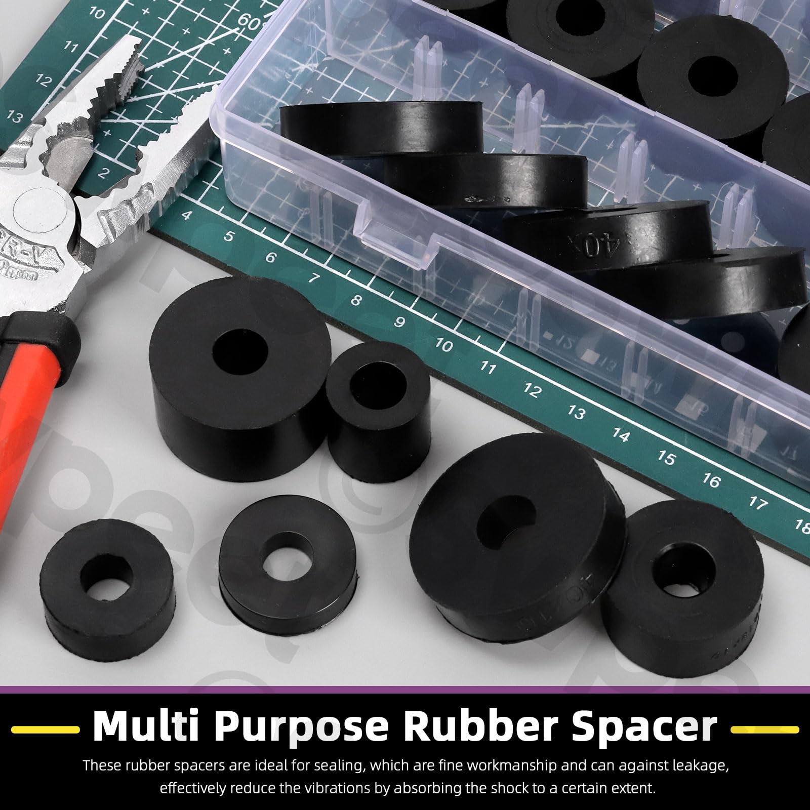 Swpeet 30Pcs 6 Sizes Round Rubber Spacer Assortment Kit, 10/12mm Anti Vibration Black Rubber Washers Kit - Image 3