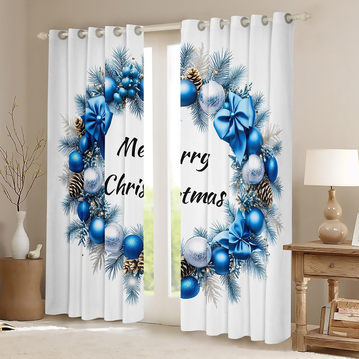 Homewish Tende per finestre natalizie, 168 x 228 cm, 2 pannelli, tende oscuranti con scritta "Merry Christmas" e "Merry Christmas", tendaggi invernali per finestre, per camera da letto