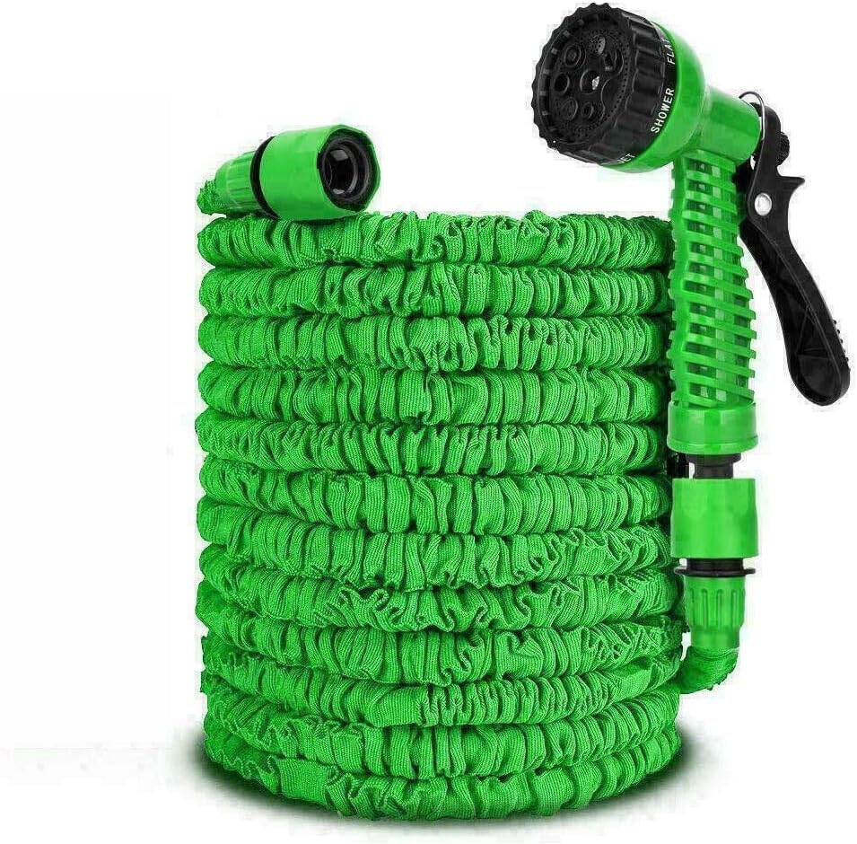 Expandable Garden Hose Leightweight Retractable Kink Free Flexible Magic Hose with 3/4" and 1/2" Fitting Expanding Hose Pipe with 7 Function Spray Nozzle Latex Core Anti-Leakage (Green, 200FT)