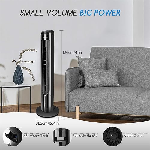Miniatura 9 de Ventilador de torre con control remoto, humidificador de habitación evaporador refrescante oscilante silencioso sin paletas, tanque de agua