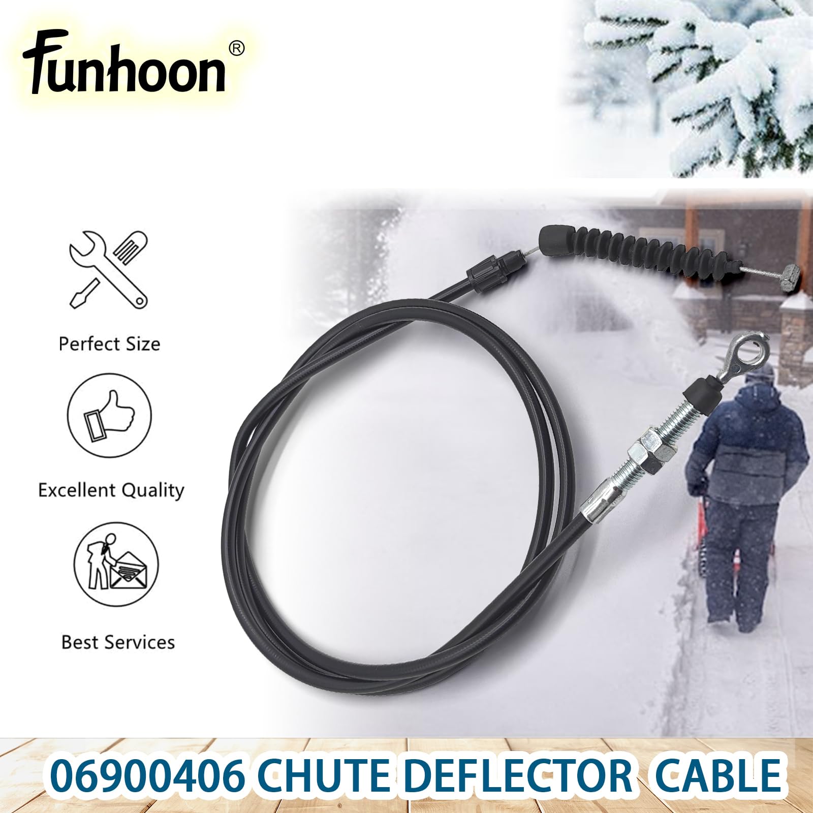 Funhoon 06900406 Câble de commande de déflecteur de goulotte pour souffleuse à neige Ariens Deluxe et Pro remplace 06900018