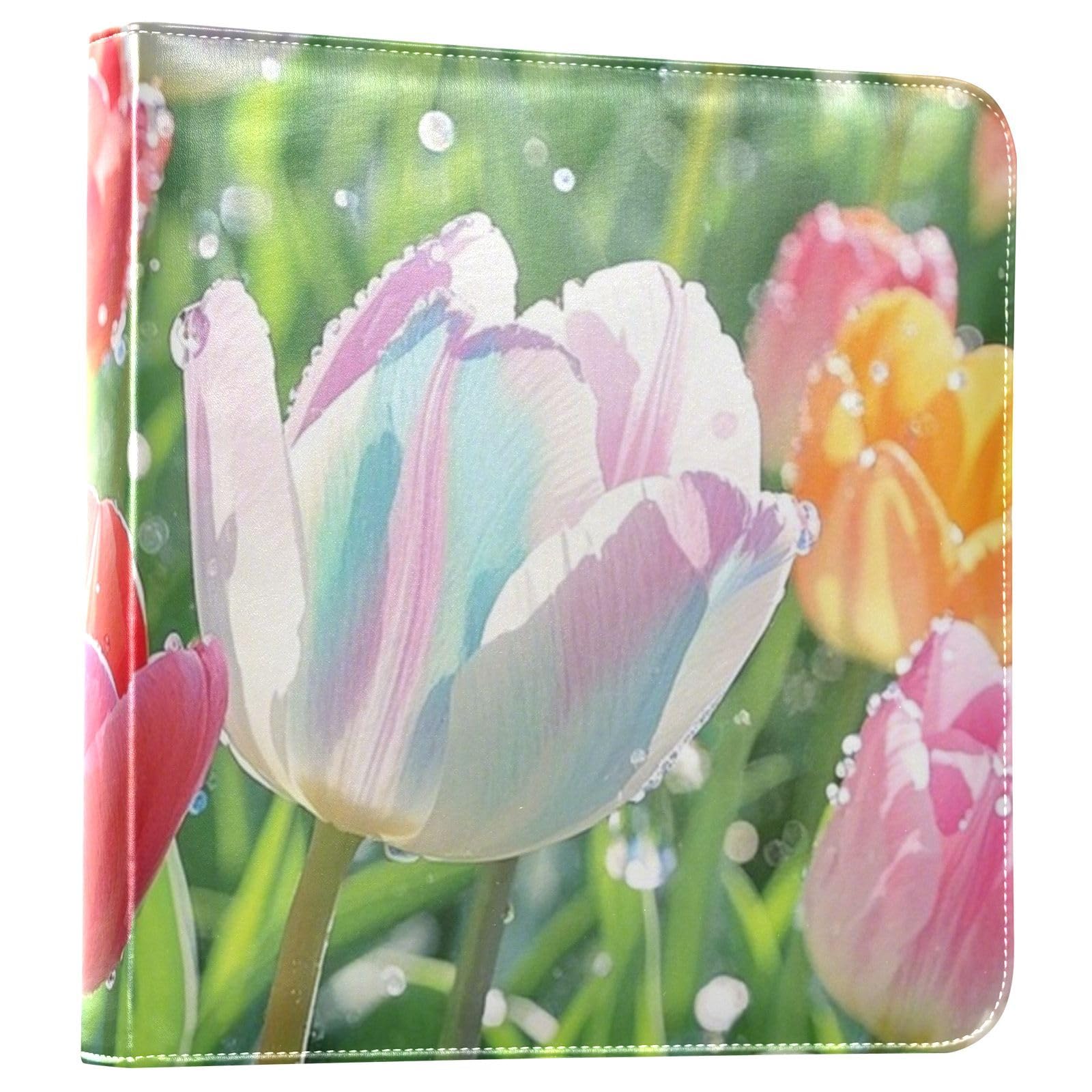 Photo Album 4x6, 5x7,6x8,Artificial Leather Photo Albums with 20 Detachable Sheets Tulips Print for Family Wedding,Multi 18