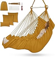 Vista 8 de Outerman Silla tipo hamaca, silla colgante con 3 cojines y soporte para los pies, barra separadora de metal resistente con un máximo de 500 libras
