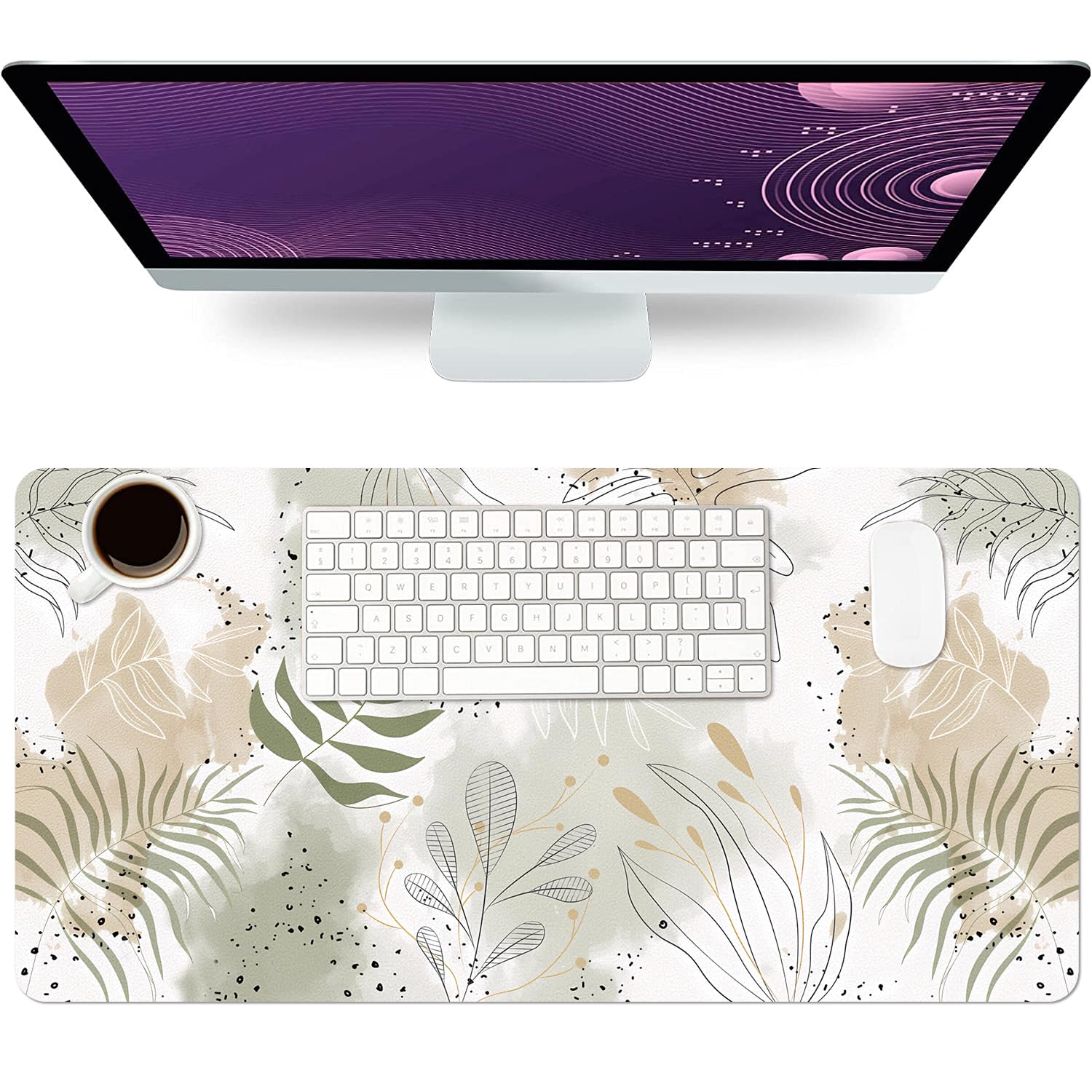 Desk Mat Large Protector Pad 27.5" ×13.8", Non-Slip PU Leather Desk Blotter, Waterproof Mouse Pad for Office Home Leaf