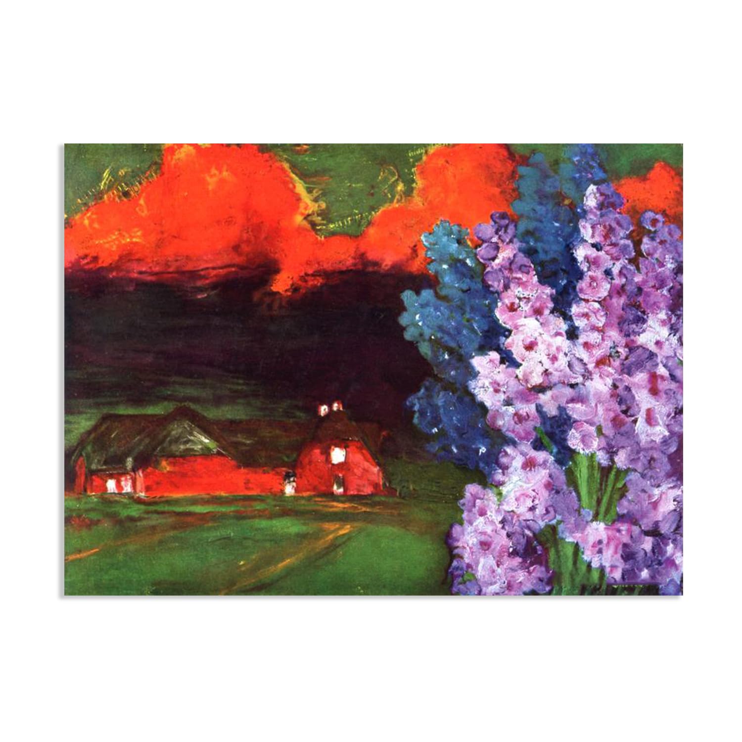 RXNHGJDS Emil Nolde Canvas Print Wall Art Famous Flowers Oil Paintings Reproduction Sultry Evening Emil Nolde Poster for Living Room Bedroom Home Decor 70x50cm(28x20in) poster