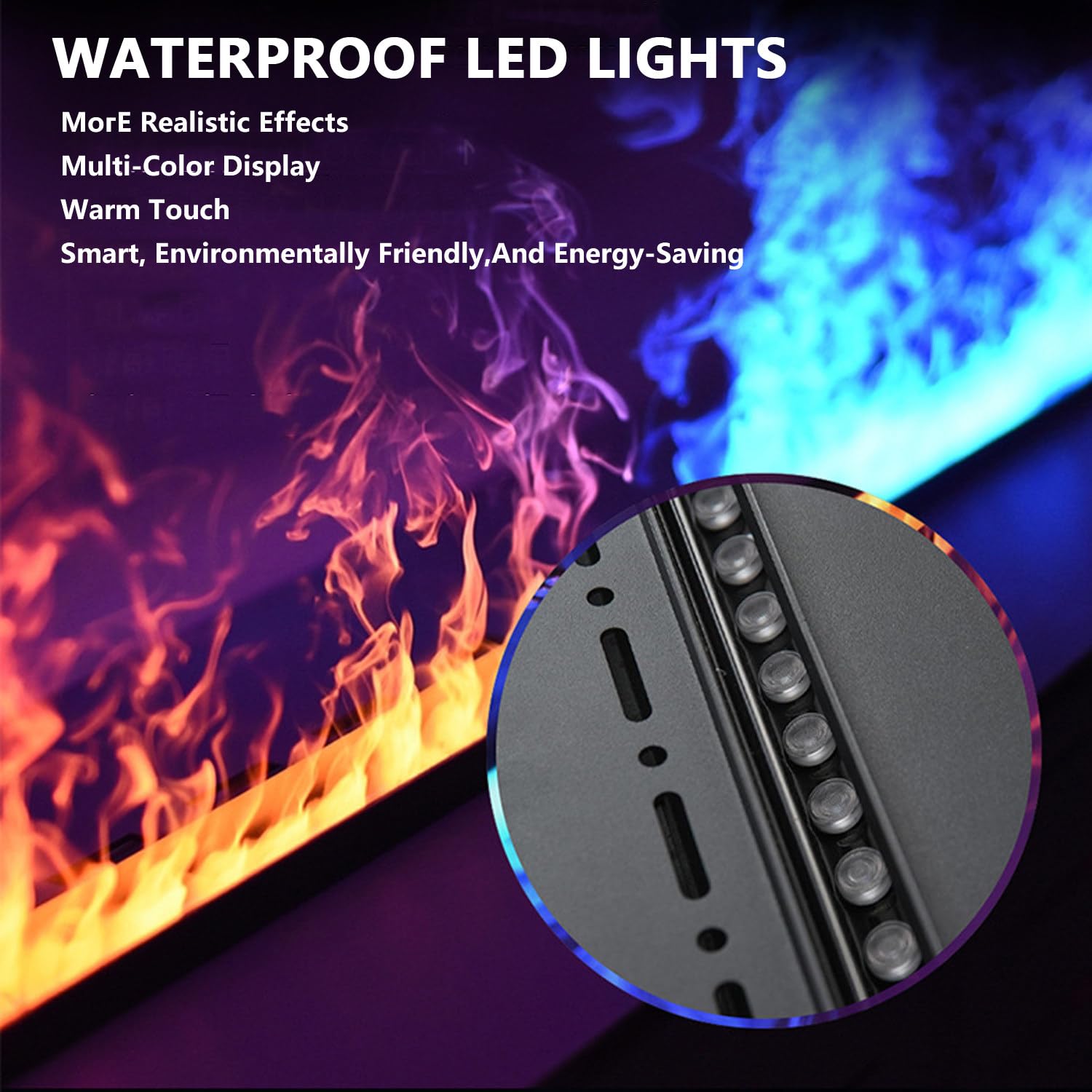 Chimenea inteligente de vapor de agua 3D con control remoto, 9 colores de llama, panel táctil, recarga automática