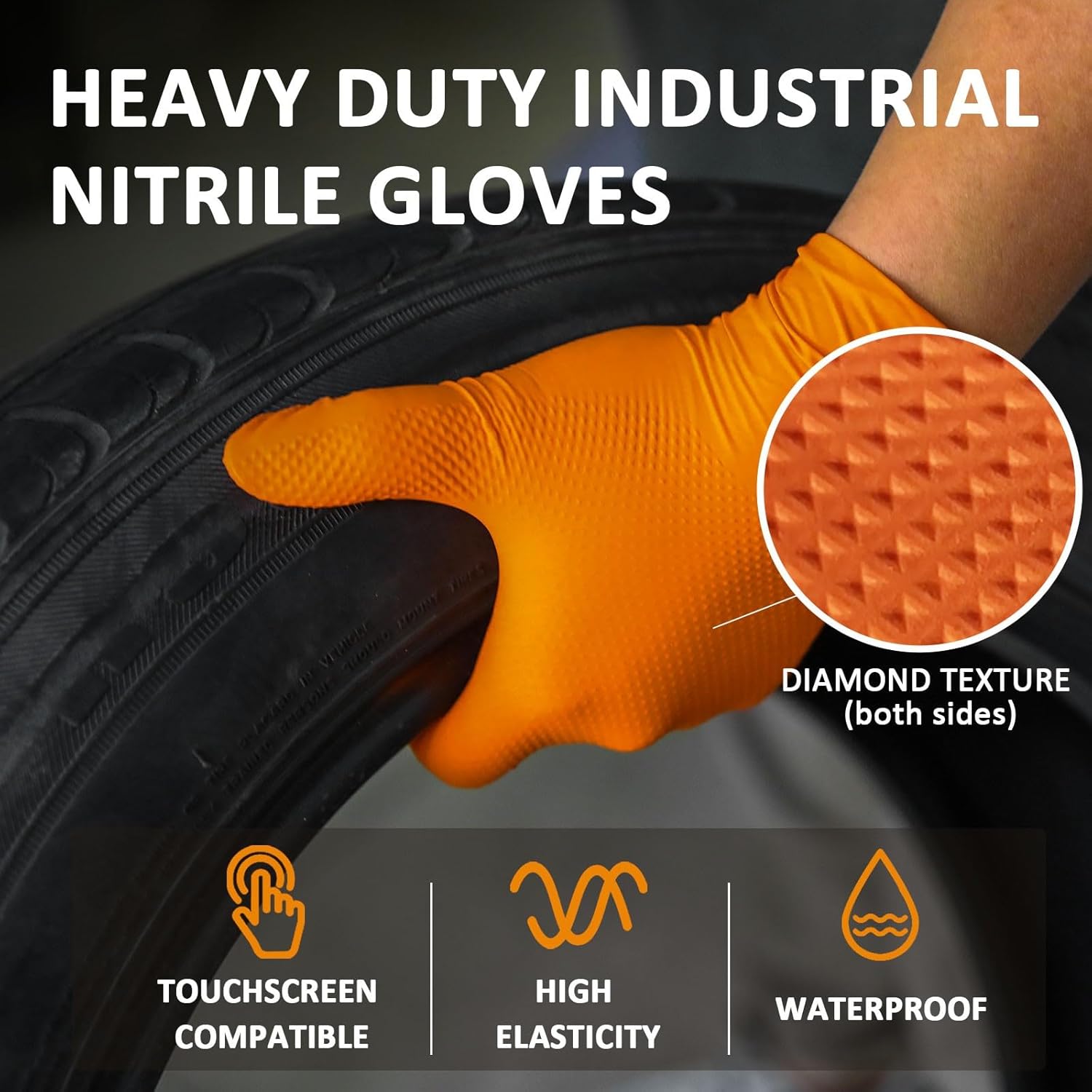 Heavy Duty Nitrile Gloves, 10-mil Thick, Diamond Texture, Powder and Latex Free, 100 Count (50 Pairs)