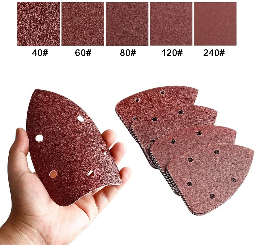 50 pcs Mouse Detail Sander Sandpaper,Sanding Paper Hook and Loop Sander Sheets Assorted 40/60/80/120/240, 5 Holes - Image 3
