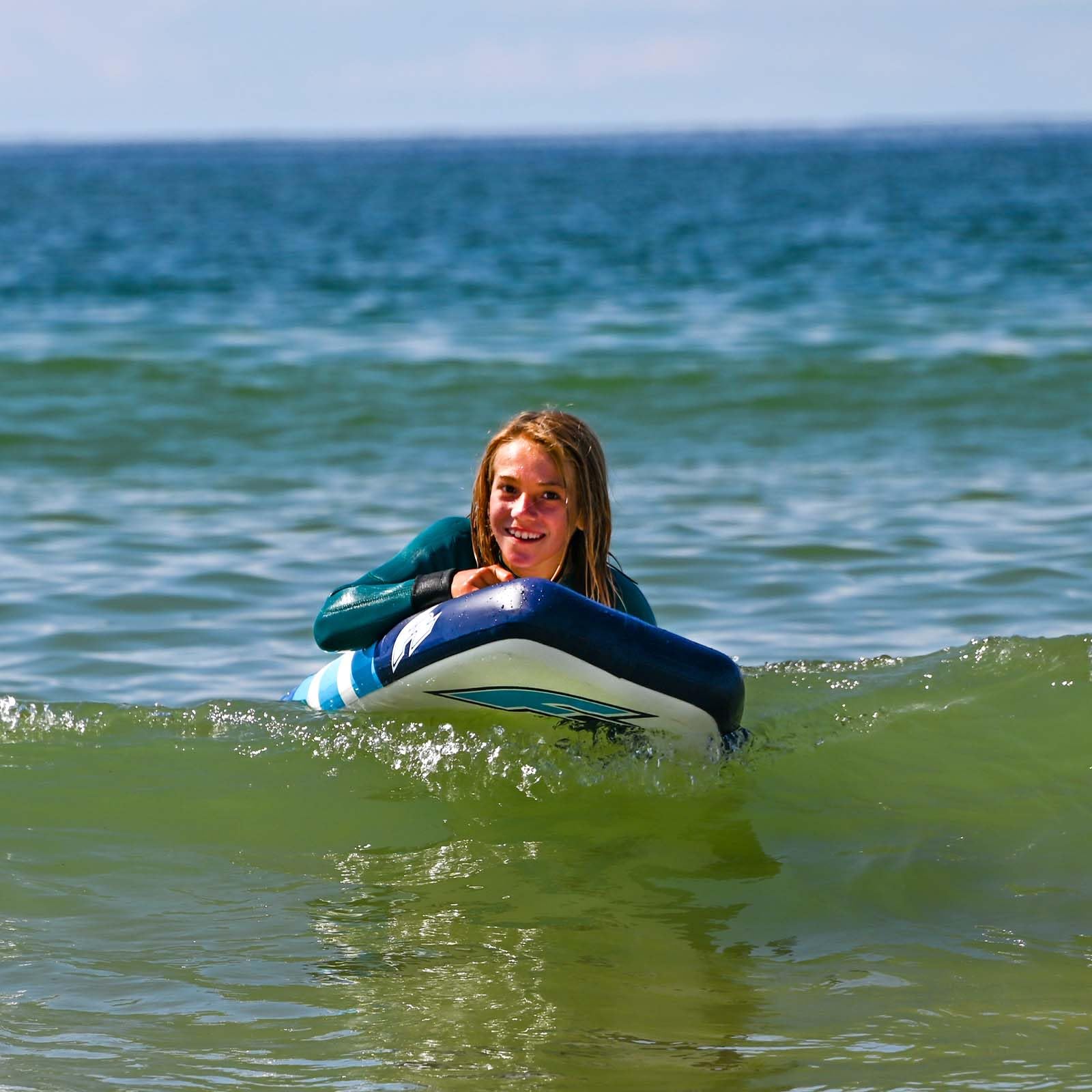 F2 Inflatable Body Board aufblasbares Boogie Board Air 3,7 Blau für Kinder und Erwachsene Skimboard Wellenboard Neues Modell