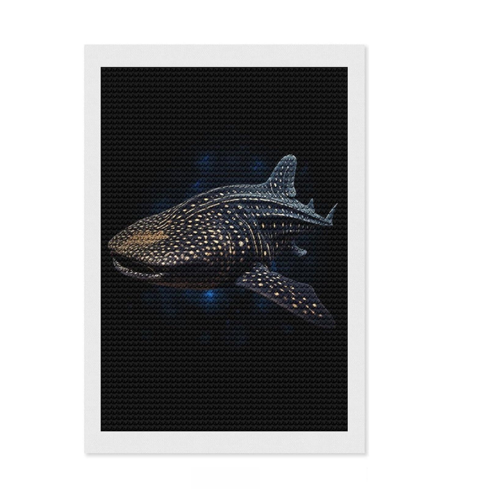 Junmoney Whale Shark Diamond Art Kit 8"x12", Office Decor, for Women, with Tool Kit, Gift Idea, Stress Relief Craft, Adhesive Canvas