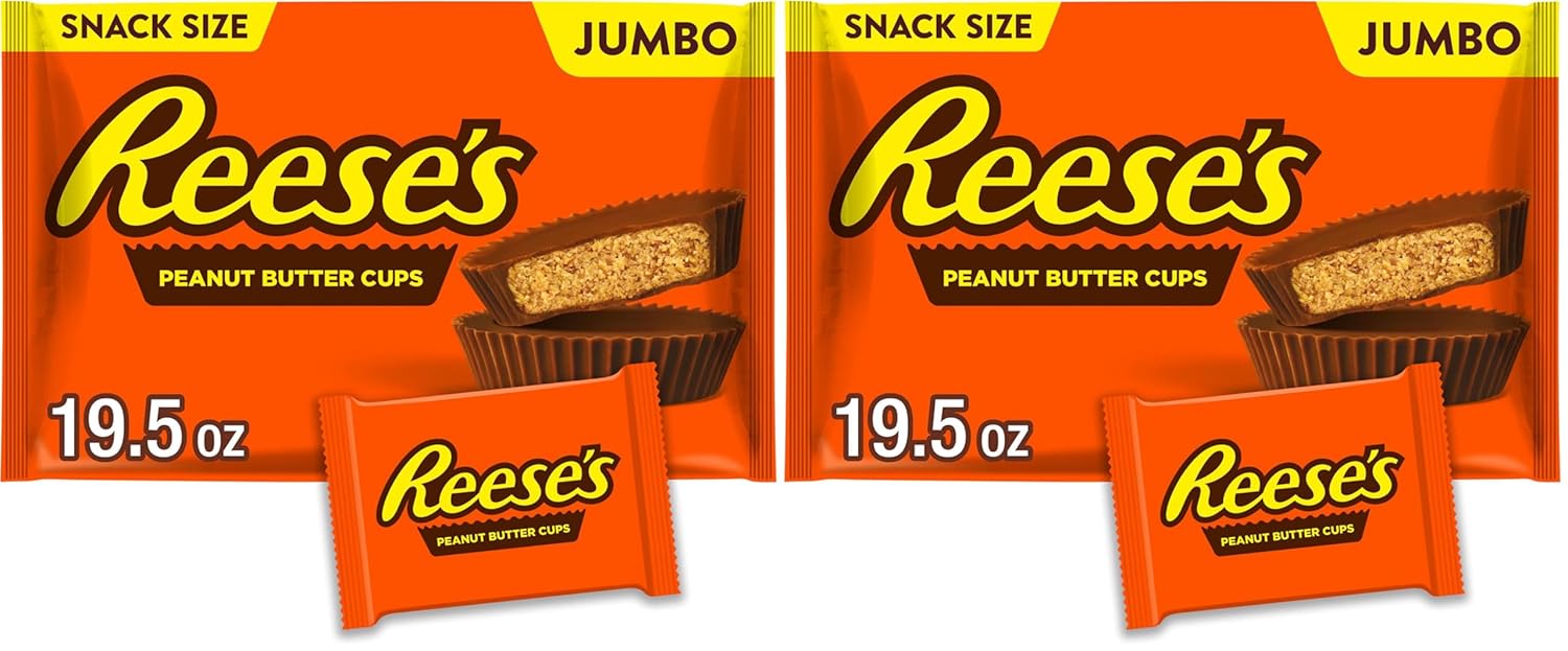 REESE'S Milk Chocolate Snack Size Peanut Butter Cups, Candy Jumbo Bag, 19.5 oz (Pack of 2)