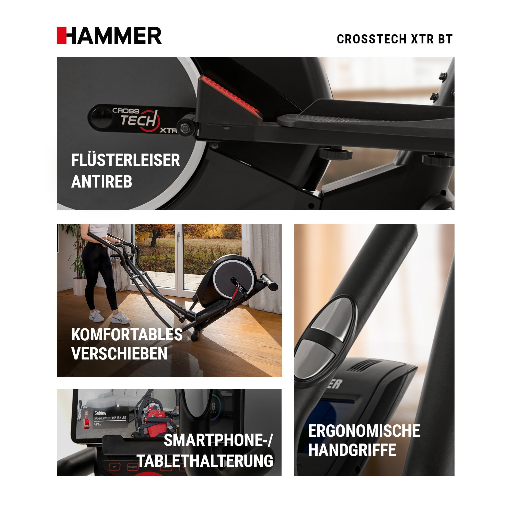 HAMMER Crosstrainer Crosstech XTR BT, Kompatibel mit Kinomap & Zwift, Heimtrainer 21 Programme