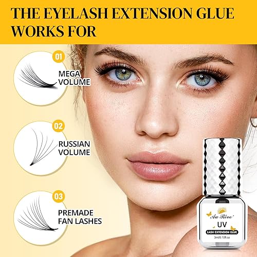 Vista 7 de Pegamento de extensión de pestañas UV de 0.1 fl oz, pegamento de pestañas extra fuerte, pegamento de pestañas UV, 20 almohadillas de doble ojo