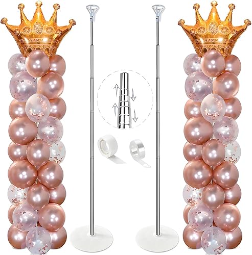 Juego de 2 soportes de columna para globos, kit de arco de globos ajustable de 7 pies de altura, soporte de globo telescópico de metal, fiesta de
