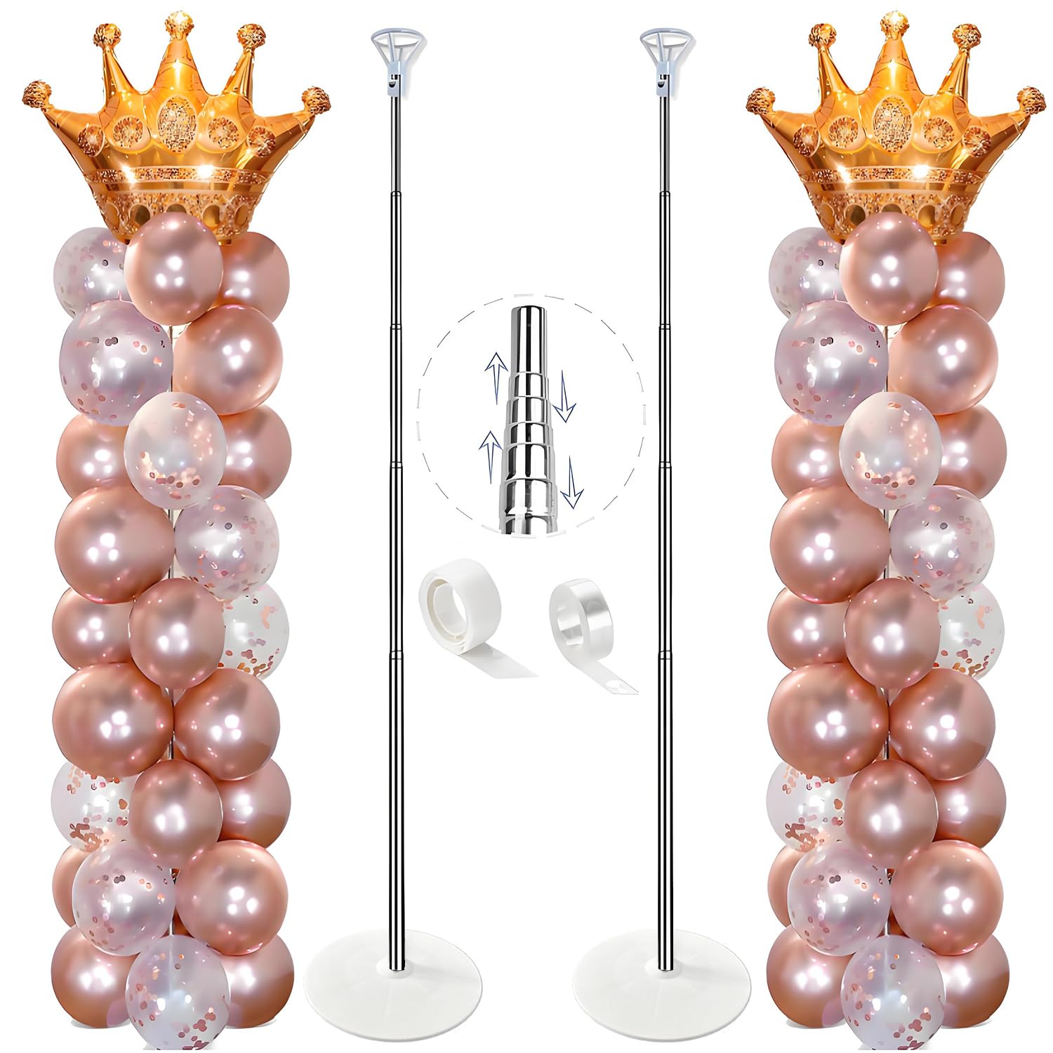 Balloon Column Stand Kit Set of 2, 7ft Height Adjustable Balloon Arch Kit, Metal Telescopic Pillar Balloon Stand, Birthday Party, Graduation, Wedding Christmas Decorations