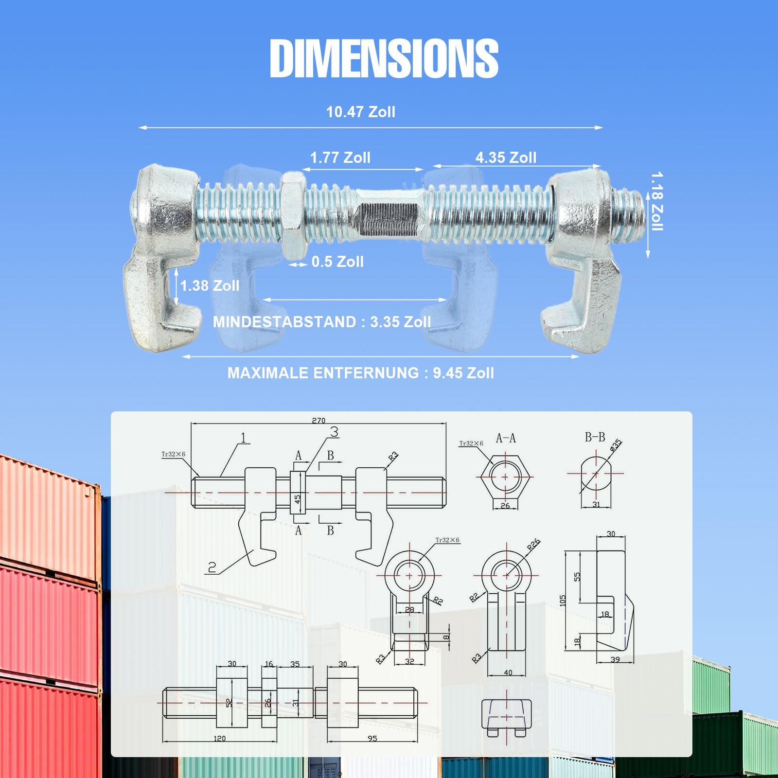 Juego de 4 Candados Twist Lock para Contenedores,Conexión Segura para Apilado, Transporte y Construcción con Contenedores,Abrazadera de tornillo para contenedor de envío de 280 mm