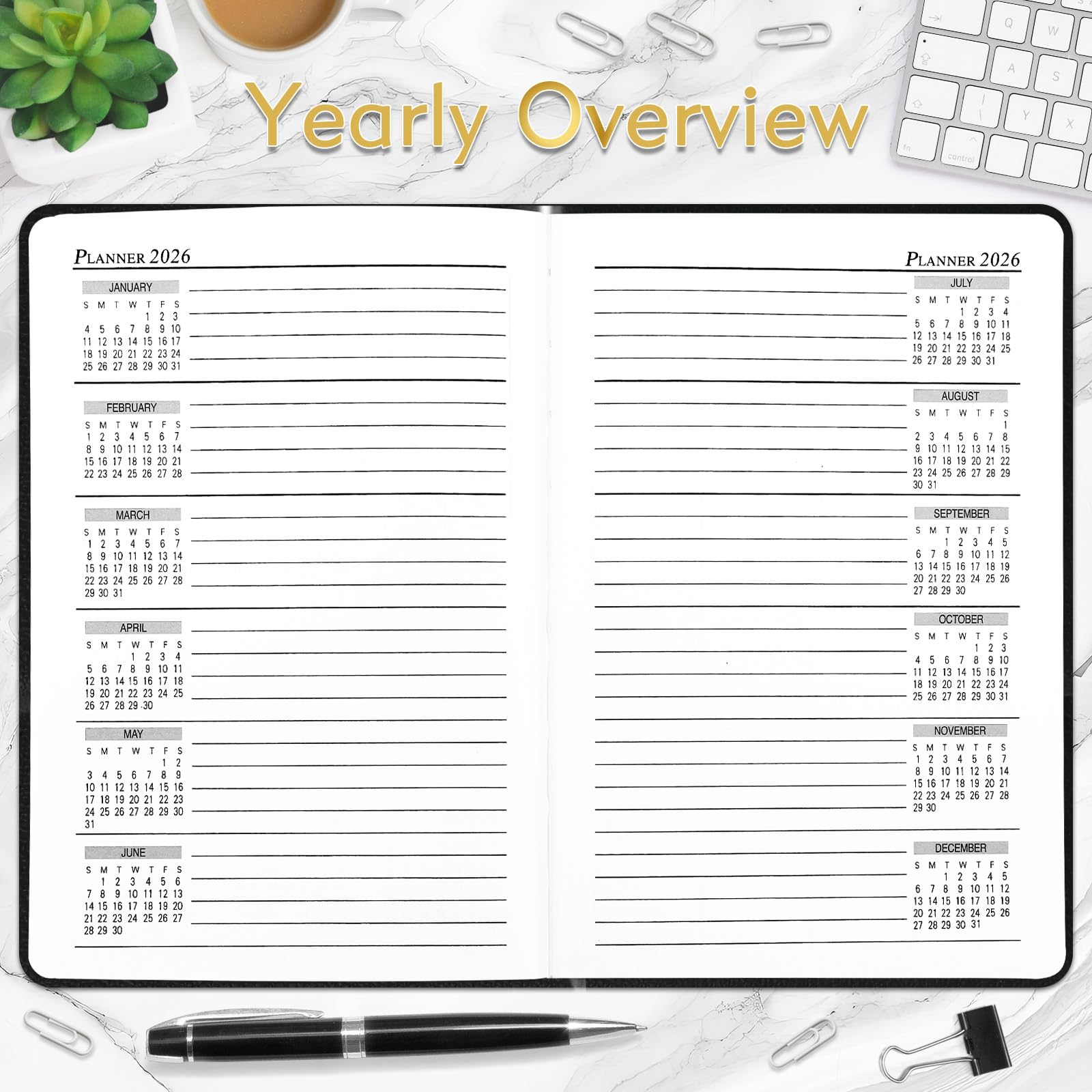 KESOTE 2026 Daily Hourly Planner - One Page a Day, 2026 Diary 5.7 x 8.3" Hardcover Monthly Agenda 12 Month, A5 College Notebook Planner, Black