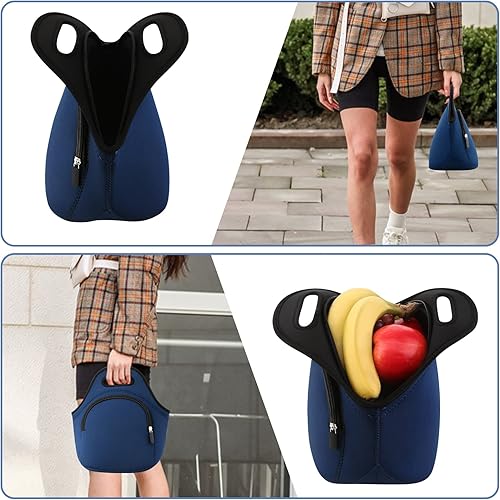 Miniatura 5 de Bolsas de almuerzo de neopreno, bolsa de almuerzo aislada con bolsillo exterior, bolsa de almuerzo gruesa lavable para hombres y mujeres, suave y