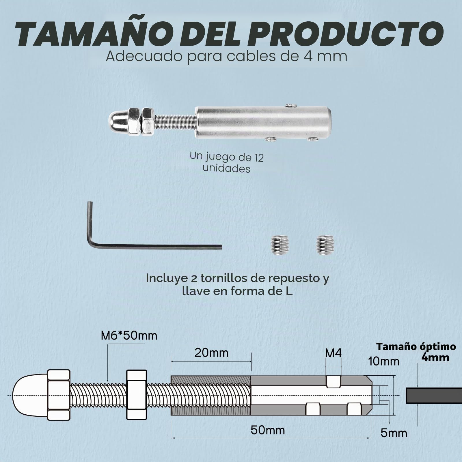 Terminal de cable de alambre de 4 mm, tensor de cuerda de alambre de acero inoxidable para fijación
